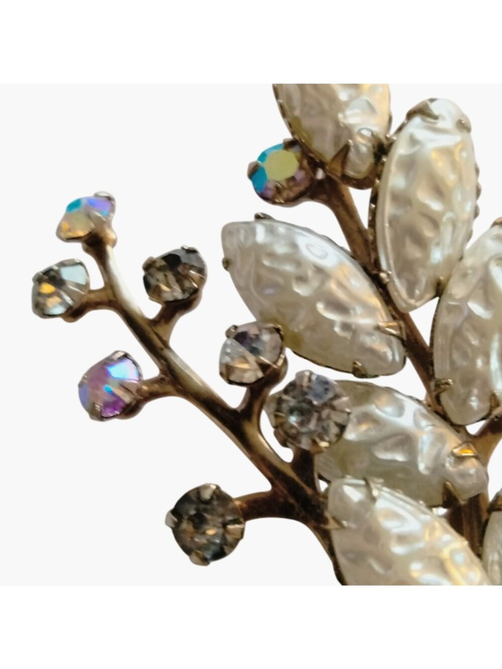 Aurora Borealis Brooch Rhinestone Crystals Elegant Vtg Statement Wedding Floral - Picture 6 of 10